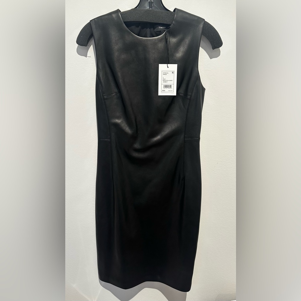 NWT Theory Black Bedford Faux Leather Dress